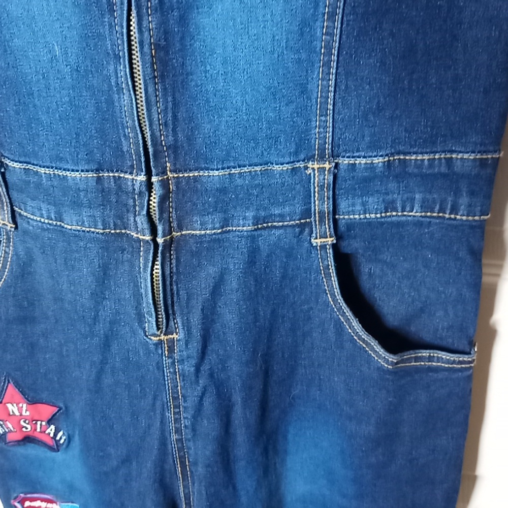 Y2K Throwback-Baby Noiz Denim Stretch Jean Jumpsuit "Chicago" Patchwork Sz XL - Picture 8 of 12